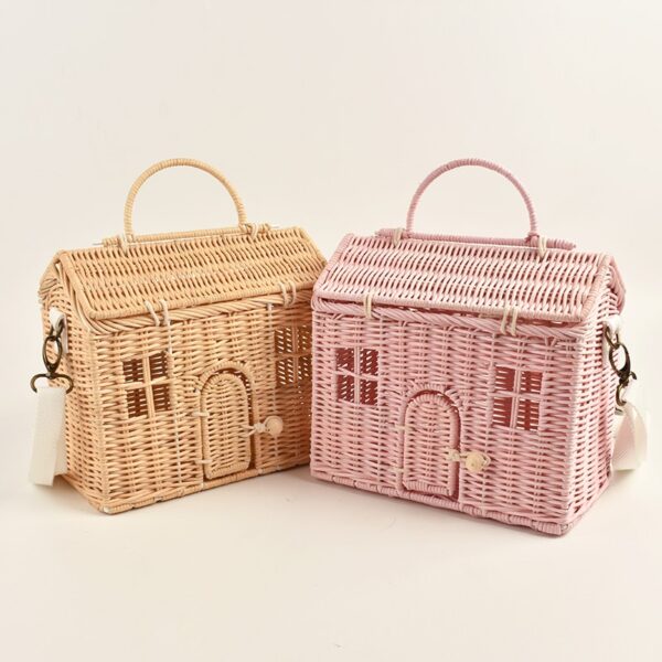 Creative House Shape Rattan Women Handbags Wicker Woven Shoulder Crossbody Bags Funny Summer Beach Straw Bag