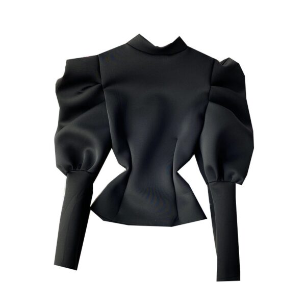 Temperament Stand up Collar Shirt Women 2021 New Autumn and Winter Slim Long sleeved Puff Sleeve 5