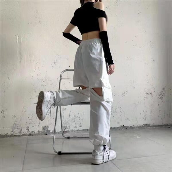 White Baggy Wide Leg Cargo Removable Pants Women Fairy Grunge Punk Alt Trousers Casual Emo Alternative 1