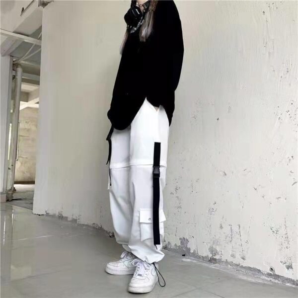 White Baggy Wide Leg Cargo Removable Pants Women Fairy Grunge Punk Alt Trousers Casual Emo Alternative 2