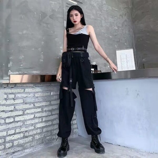 White Baggy Wide Leg Cargo Removable Pants Women Fairy Grunge Punk Alt Trousers Casual Emo Alternative 3