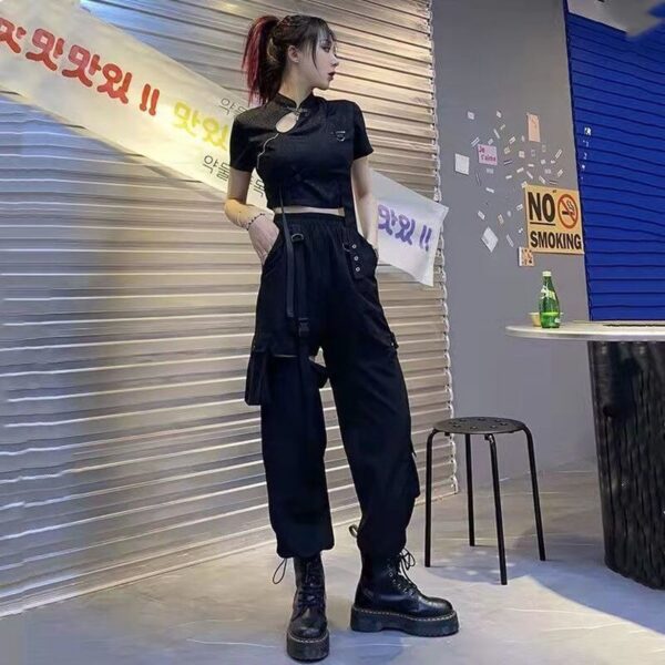 White Baggy Wide Leg Cargo Removable Pants Women Fairy Grunge Punk Alt Trousers Casual Emo Alternative 4