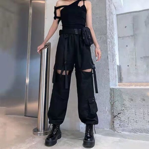 White Baggy Wide Leg Cargo Removable Pants Women Fairy Grunge Punk Alt Trousers Casual Emo Alternative 5