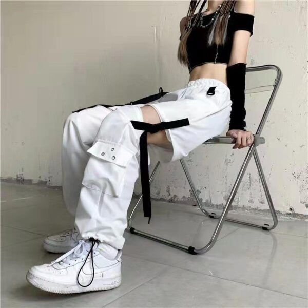 White Baggy Wide Leg Cargo Removable Pants Women Fairy Grunge Punk Alt Trousers Casual Emo Alternative