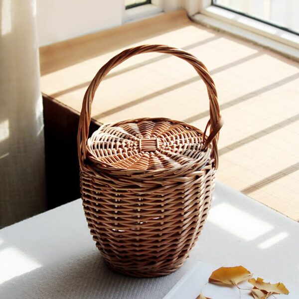 Women Beach Handbag Basket Straw Hand Bag Cover Fashion Summer New Wicker Small Retro Rattan Tote 3