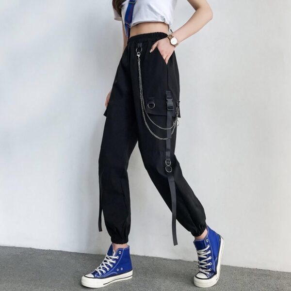 Women Cargo Pants 2021 Harem Pants Fashion Punk Pockets Jogger Trousers With Chain Harajuku Elastics High 2