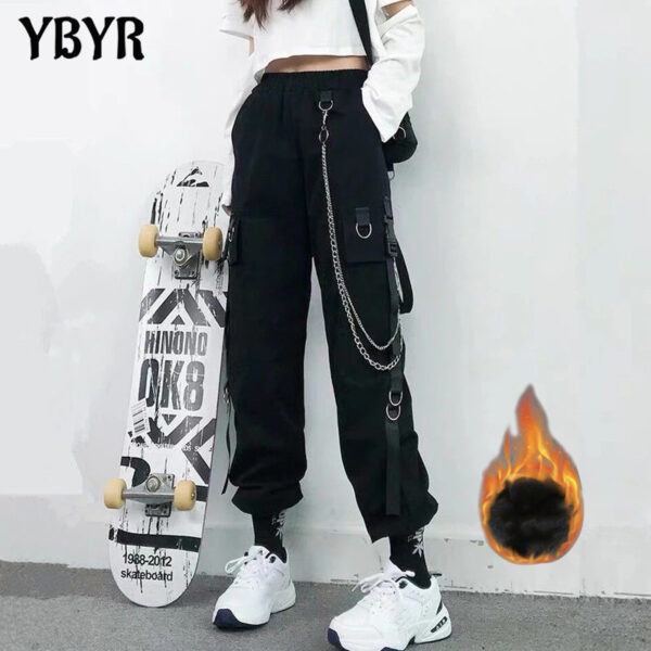 Women Cargo Pants 2021 Harem Pants Fashion Punk Pockets Jogger Trousers With Chain Harajuku Elastics High 5